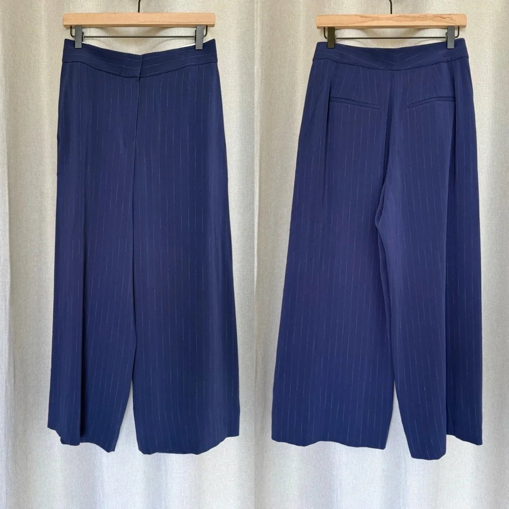 M.M. Lafleur The Zhou Culotte Navy Blue Striped Wide Leg Pants S (4) - Picture 3 of 12